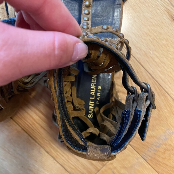 Saint Laurent Leather Fringe Gladiator Sandals - Picture 6 of 7